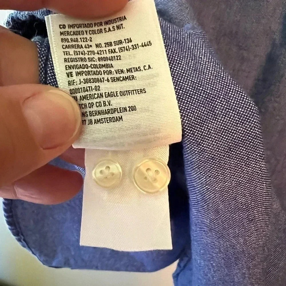 American Eagle Mens Officewear Button Down Chambray Blue Large Classic Fit Shirt - Picture 6 of 7